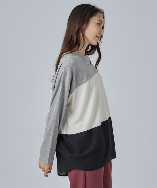 SHOO・LA・RUE(シューラルー)の「【S-LL/洗濯機可】三段切り替え 長袖トップス(Tシャツ/カットソー・レディース・グレー/ボルドー/ブラック・04/03/02/01)」の19枚目の写真