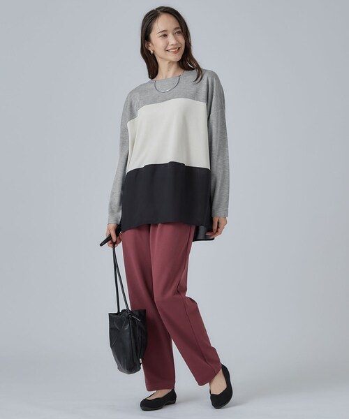 SHOO・LA・RUE(シューラルー)の「【S-LL/洗濯機可】三段切り替え 長袖トップス(Tシャツ/カットソー・レディース・グレー/ボルドー/ブラック・04/03/02/01)」の20枚目の写真