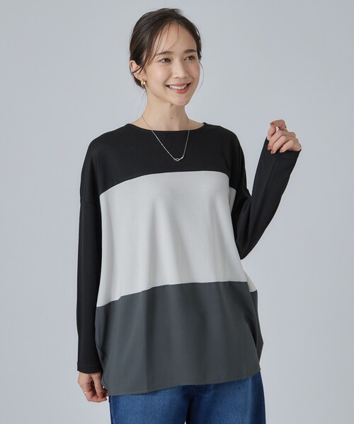 SHOO・LA・RUE(シューラルー)の「【S-LL/洗濯機可】三段切り替え 長袖トップス(Tシャツ/カットソー・レディース・グレー/ボルドー/ブラック・04/03/02/01)」の12枚目の写真