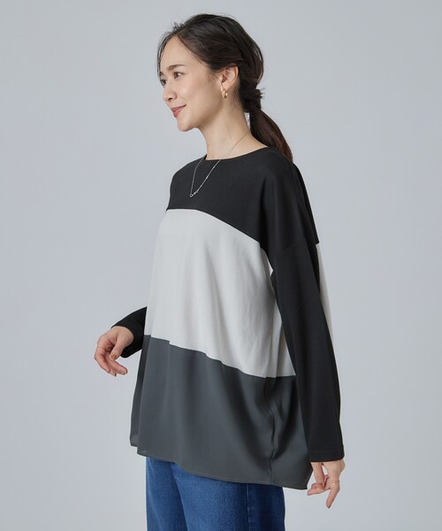 SHOO・LA・RUE(シューラルー)の「【S-LL/洗濯機可】三段切り替え 長袖トップス(Tシャツ/カットソー・レディース・グレー/ボルドー/ブラック・04/03/02/01)」の13枚目の写真
