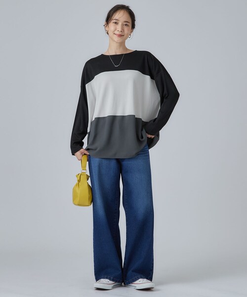 SHOO・LA・RUE(シューラルー)の「【S-LL/洗濯機可】三段切り替え 長袖トップス(Tシャツ/カットソー・レディース・グレー/ボルドー/ブラック・04/03/02/01)」の14枚目の写真