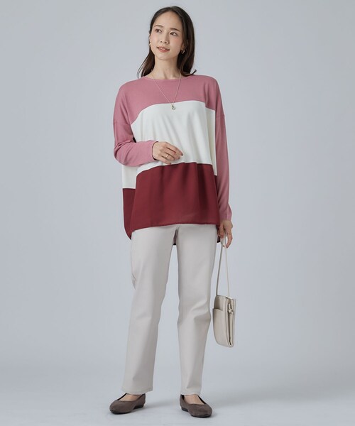SHOO・LA・RUE(シューラルー)の「【S-LL/洗濯機可】三段切り替え 長袖トップス(Tシャツ/カットソー・レディース・グレー/ボルドー/ブラック・04/03/02/01)」の6枚目の写真