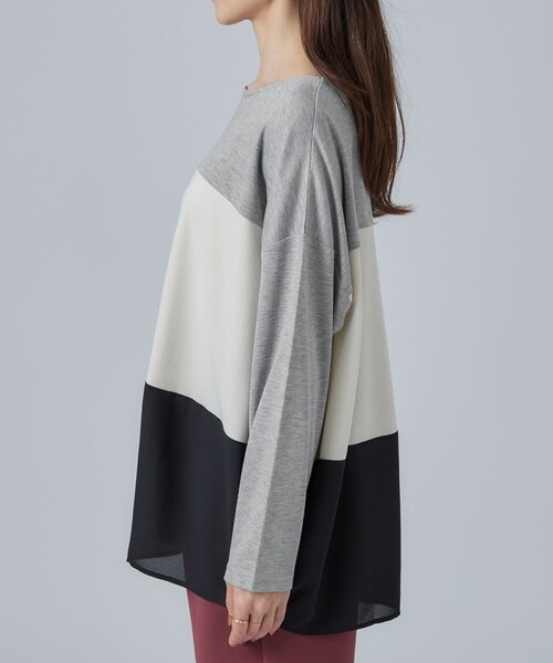 SHOO・LA・RUE(シューラルー)の「【S-LL/洗濯機可】三段切り替え 長袖トップス(Tシャツ/カットソー・レディース・グレー/ボルドー/ブラック・04/03/02/01)」の9枚目の写真