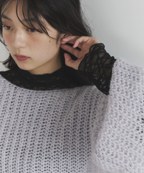 ELNEsoi(エルネソワ)の「レースハイネックトップス(Tシャツ/カットソー・レディース・アイボリー/ブラック・FREE)」の9枚目の写真