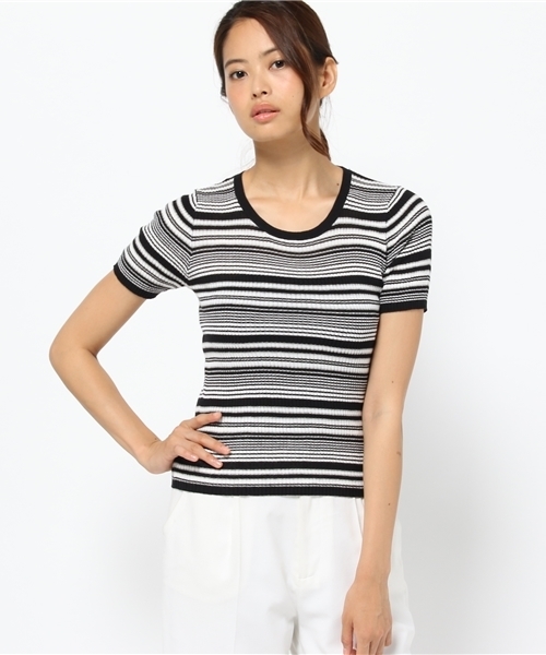 MOUSSY（マウジー）の「MULTI BORDER TEE（ニット/セーター・レディース・ブラック系その他/レッド系その他/ダークネイビー・FREE）」の10枚目の写真