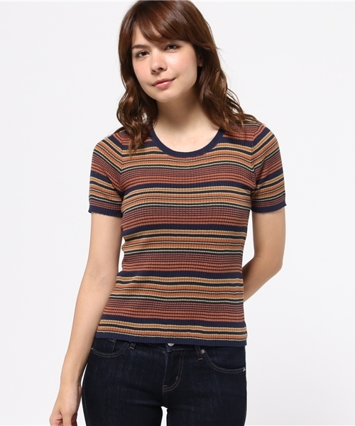 MOUSSY（マウジー）の「MULTI BORDER TEE（ニット/セーター・レディース・ブラック系その他/レッド系その他/ダークネイビー・FREE）」の11枚目の写真