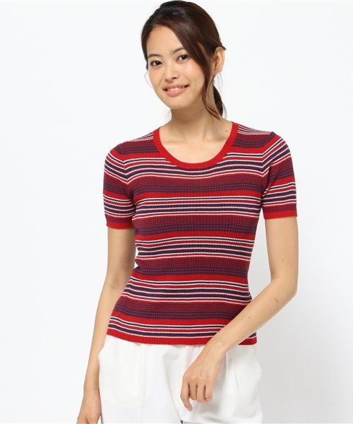 MOUSSY（マウジー）の「MULTI BORDER TEE（ニット/セーター・レディース・ブラック系その他/レッド系その他/ダークネイビー・FREE）」の12枚目の写真