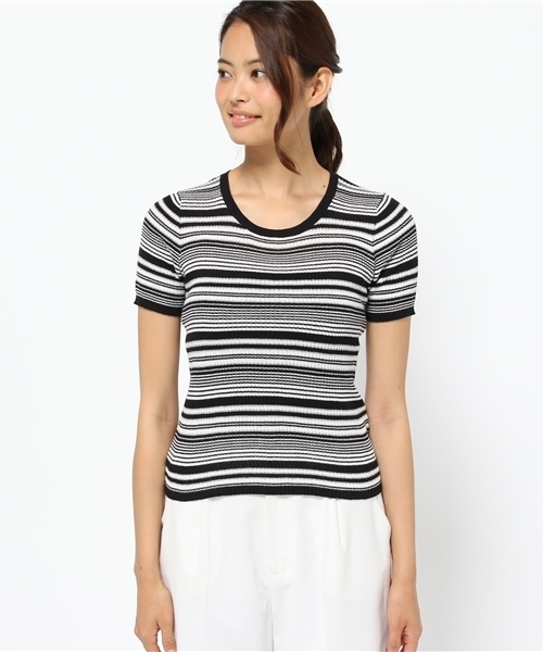 MOUSSY（マウジー）の「MULTI BORDER TEE（ニット/セーター・レディース・ブラック系その他/レッド系その他/ダークネイビー・FREE）」の4枚目の写真