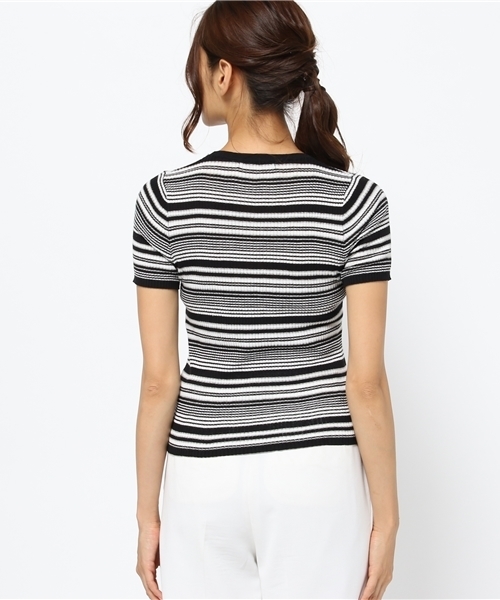 MOUSSY（マウジー）の「MULTI BORDER TEE（ニット/セーター・レディース・ブラック系その他/レッド系その他/ダークネイビー・FREE）」の6枚目の写真