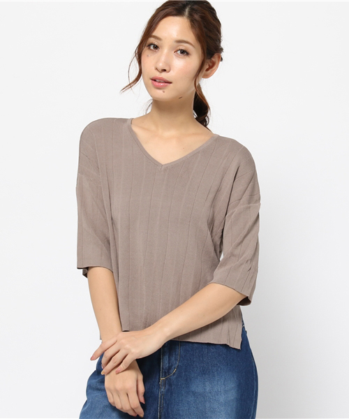 Re Edit リエディ の リエディ リブニットソードロップショルダートップス 2016秋新作 トップス カットソー Tシャツ Tシャツ カットソー Wear