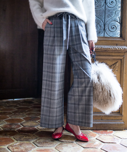 SHIPS（シップス）の「チェックワイドパンツ◇（その他パンツ・レディース・ダークグレー/グリーン・38/36/34）」の2枚目の写真