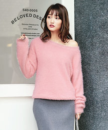 女性らしいふわふわニットで愛され女子！2wayショルダー★[クルーorオフショル]フェザーニットトップス/レディースセーター[C2939]神戸レタス