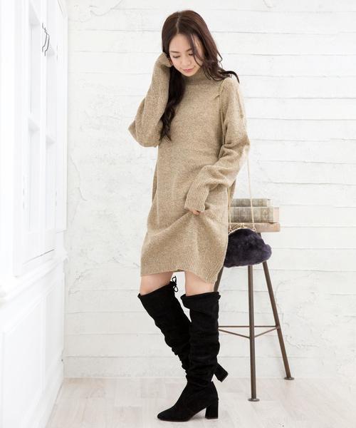 Girly Doll（ガーリードール）の「リブ ルーズニットワンピース（ワンピース・レディース・ブラック/ネイビー/ボルドー/グレー系その他/グリーン系その他/ベージュ系その他/グレー系その他2/ブルー系その他/レッド系その他/ダークグレー/ブラック系その他/グリーン/ライトグレー/ベージュ/ブラウン系その他/ブラウン/カーキ/グリーン系その他2/モカ/ブラウン系その他2・FREE）」の12枚目の写真