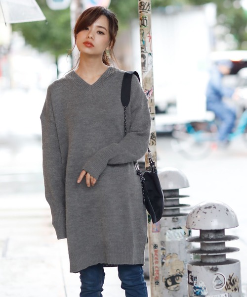 Girly Doll（ガーリードール）の「リブ ルーズニットワンピース（ワンピース・レディース・ブラック/ネイビー/ボルドー/グレー系その他/グリーン系その他/ベージュ系その他/グレー系その他2/ブルー系その他/レッド系その他/ダークグレー/ブラック系その他/グリーン/ライトグレー/ベージュ/ブラウン系その他/ブラウン/カーキ/グリーン系その他2/モカ/ブラウン系その他2・FREE）」の5枚目の写真