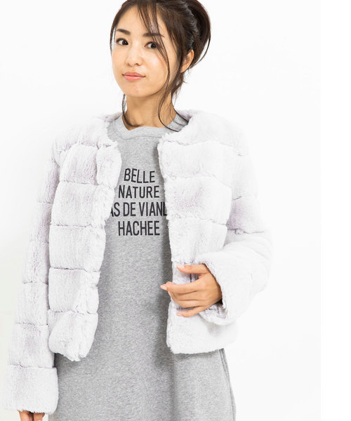 Petit Honfleur（プチオンフルール）の「ジャガードファージャケット（ムートンコート・レディース・アイボリー/グレー/ブラック・9号/11号）」の3枚目の写真