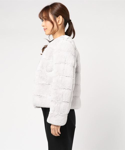 Petit Honfleur（プチオンフルール）の「ジャガードファージャケット（ムートンコート・レディース・アイボリー/グレー/ブラック・9号/11号）」の6枚目の写真