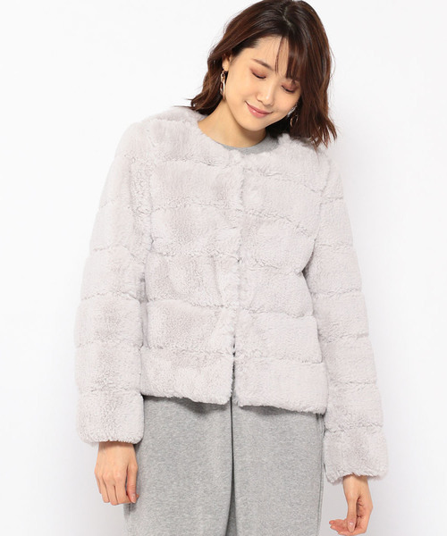 Petit Honfleur（プチオンフルール）の「ジャガードファージャケット（ムートンコート・レディース・アイボリー/グレー/ブラック・9号/11号）」の15枚目の写真