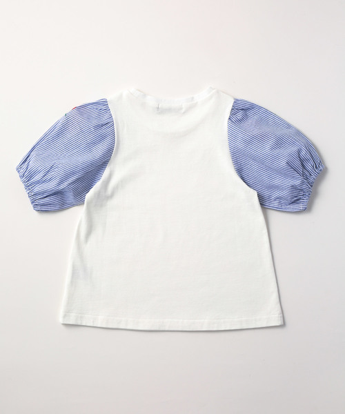 D.fesense（ディーフェセンス）の「【D.fesense /ディーフェセンス】袖フラワー刺繍プルオーバー（Tシャツ/カットソー・キッズ・ブルー/ライム・100cm/110cm/80ｃｍ/90cm）」の6枚目の写真