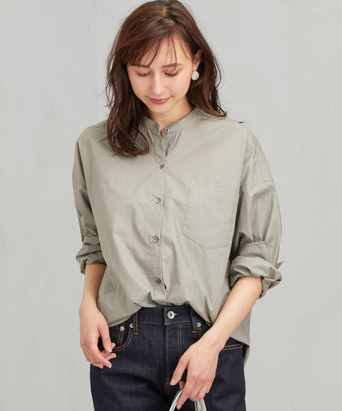 green label relaxing（グリーンレーベルリラクシング）の「FM バンドカラー ロングカフス シャツ（シャツ/ブラウス・レディース・ベージュ/オフホワイト/オリーブ・FREE）」の18枚目の写真