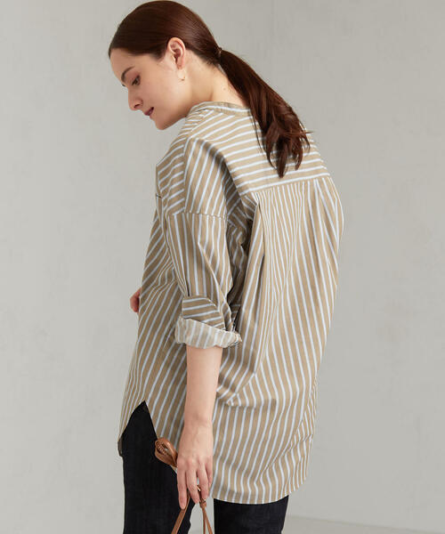 green label relaxing（グリーンレーベルリラクシング）の「FM バンドカラー ロングカフス シャツ（シャツ/ブラウス・レディース・ベージュ/オフホワイト/オリーブ・FREE）」の21枚目の写真