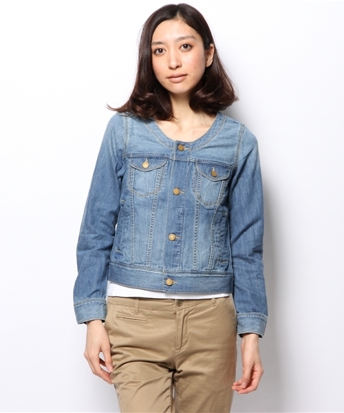 NANO universe（ナノユニバース）の「BARK TANNAGE/ノーカラーGジャン（デニムジャケット・レディース・ホワイト/ブルー・FREE）」の3枚目の写真