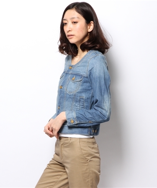 NANO universe（ナノユニバース）の「BARK TANNAGE/ノーカラーGジャン（デニムジャケット・レディース・ホワイト/ブルー・FREE）」の4枚目の写真