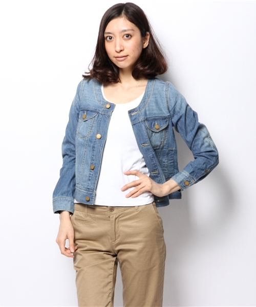 NANO universe（ナノユニバース）の「BARK TANNAGE/ノーカラーGジャン（デニムジャケット・レディース・ホワイト/ブルー・FREE）」の8枚目の写真