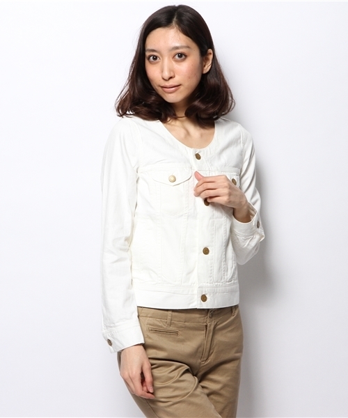 NANO universe（ナノユニバース）の「BARK TANNAGE/ノーカラーGジャン（デニムジャケット・レディース・ホワイト/ブルー・FREE）」の14枚目の写真