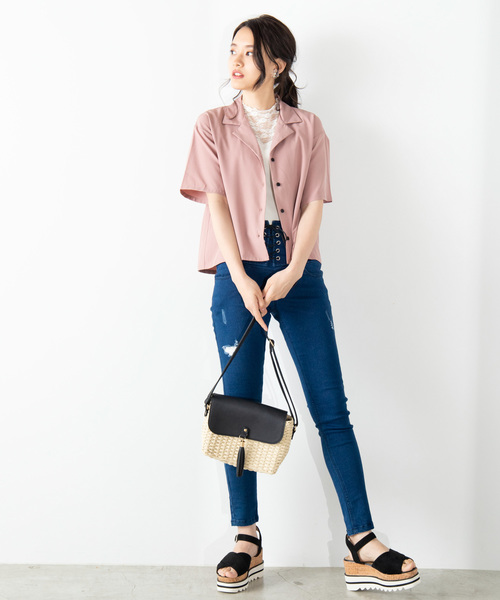 WEGO(ウィゴー)の「WEGO/オープンカラークロップドポプリンシャツ(シャツ/ブラウス・レディース・ベージュ/ピンク/アイボリー/ベージュ系その他4/その他1/ダークグリーン/その他2/ブラウン/ブラック系その他4・FREE)」の20枚目の写真