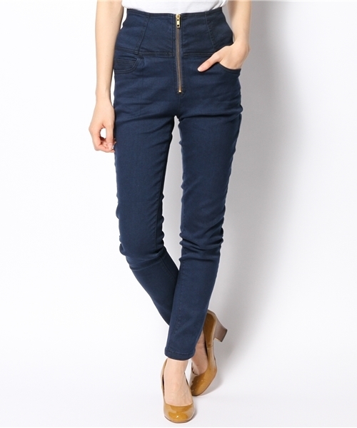 WEGO（ウィゴー）の「WEGO/ZIPハイウエストスキニーパンツ（デニムパンツ・レディース・ネイビー/ブルー・LARGE/MEDIUM）」の12枚目の写真