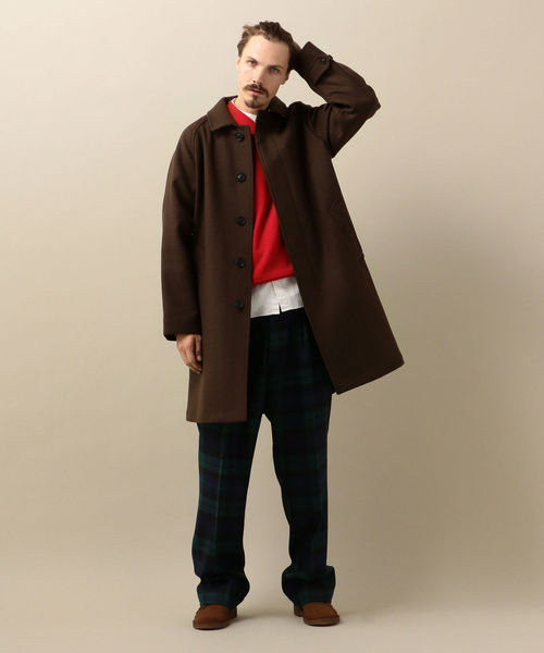 SHIPS（シップス）の「SC: ビッグシルエット Aライン メルトン ステンカラーコート（ステンカラーコート・メンズ・ネイビー/ブラウン・SMALL/MEDIUM/LARGE/X-LARGE）」の5枚目の写真