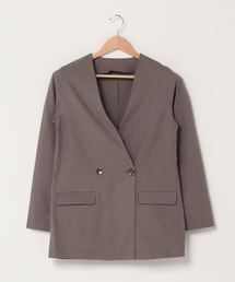 綿麻ノーカラージャケット