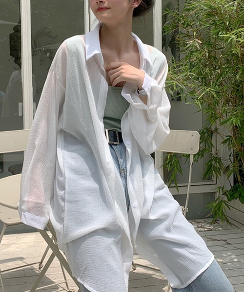 Girly Doll（ガーリードール）の「シアーシャツブラウス（シャツ/ブラウス・レディース・ホワイト/ブルー/グリーン・FREE）」の2枚目の写真