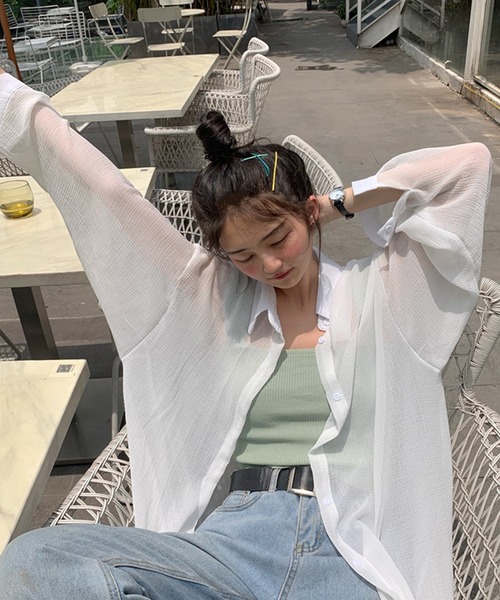 Girly Doll（ガーリードール）の「シアーシャツブラウス（シャツ/ブラウス・レディース・ホワイト/ブルー/グリーン・FREE）」の11枚目の写真