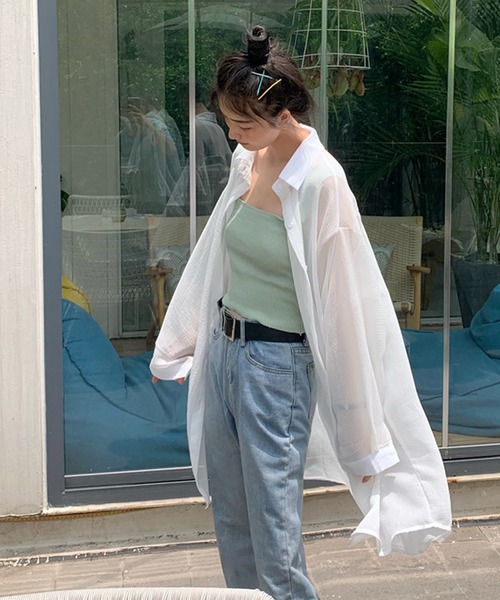 Girly Doll（ガーリードール）の「シアーシャツブラウス（シャツ/ブラウス・レディース・ホワイト/ブルー/グリーン・FREE）」の4枚目の写真