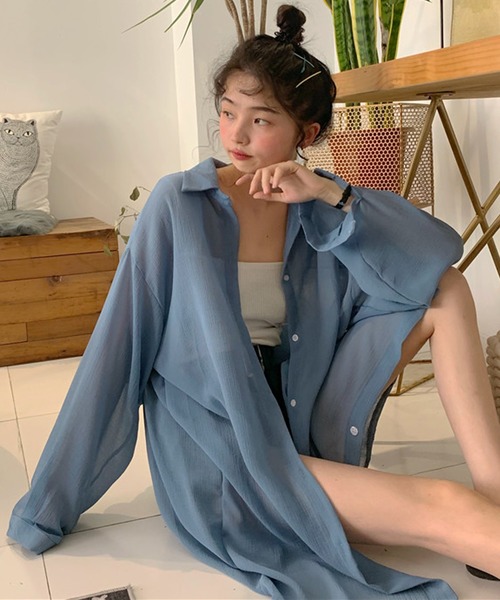 Girly Doll（ガーリードール）の「シアーシャツブラウス（シャツ/ブラウス・レディース・ホワイト/ブルー/グリーン・FREE）」の8枚目の写真