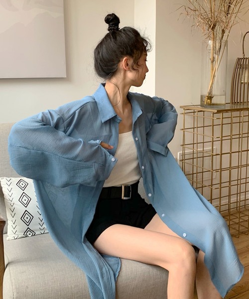 Girly Doll（ガーリードール）の「シアーシャツブラウス（シャツ/ブラウス・レディース・ホワイト/ブルー/グリーン・FREE）」の19枚目の写真