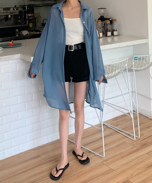 Girly Doll（ガーリードール）の「シアーシャツブラウス（シャツ/ブラウス・レディース・ホワイト/ブルー/グリーン・FREE）」の16枚目の写真