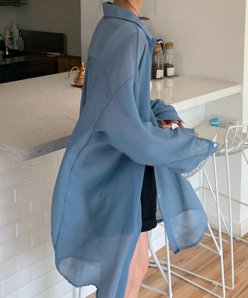 Girly Doll（ガーリードール）の「シアーシャツブラウス（シャツ/ブラウス・レディース・ホワイト/ブルー/グリーン・FREE）」の9枚目の写真