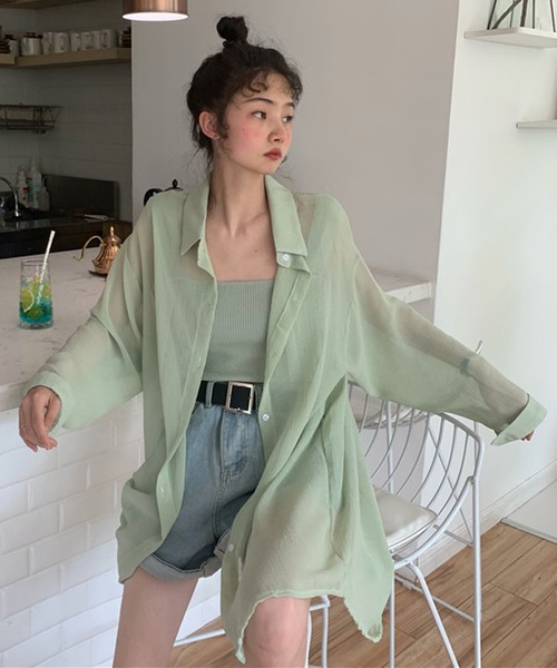 Girly Doll（ガーリードール）の「シアーシャツブラウス（シャツ/ブラウス・レディース・ホワイト/ブルー/グリーン・FREE）」の10枚目の写真