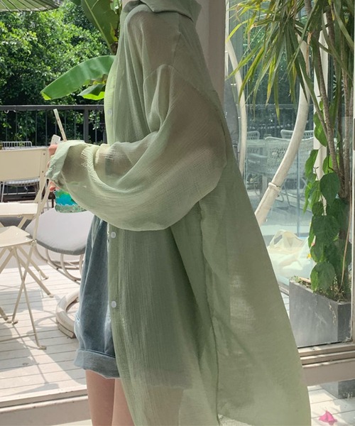 Girly Doll（ガーリードール）の「シアーシャツブラウス（シャツ/ブラウス・レディース・ホワイト/ブルー/グリーン・FREE）」の7枚目の写真