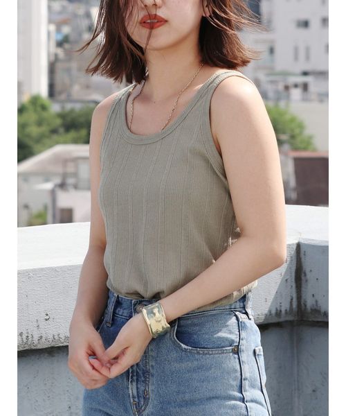 Ungrid（アングリッド）の「ランダムテレコタンクトップ（タンクトップ・レディース・アイボリー/オレンジ/カーキ/ブラック・FREE）」の3枚目の写真