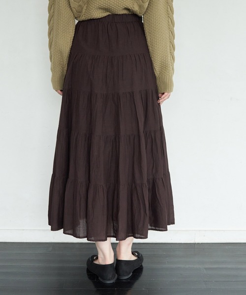 ROPE' PICNIC（ロペピクニック）の「インド綿ボイルティアードスカート（スカート・レディース・ブラック/ダークブラウン/ボルドー/ラベンダー・38）」の8枚目の写真