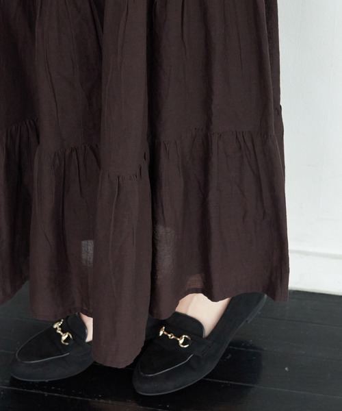 ROPE' PICNIC（ロペピクニック）の「インド綿ボイルティアードスカート（スカート・レディース・ブラック/ダークブラウン/ボルドー/ラベンダー・38）」の7枚目の写真