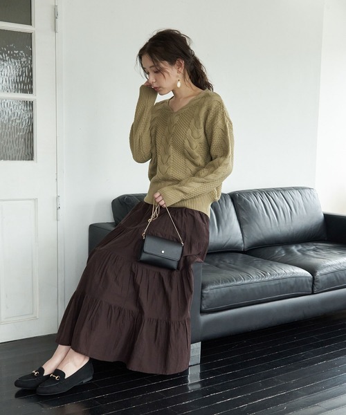 ROPE' PICNIC（ロペピクニック）の「インド綿ボイルティアードスカート（スカート・レディース・ブラック/ダークブラウン/ボルドー/ラベンダー・38）」の5枚目の写真