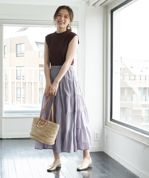 ROPE' PICNIC（ロペピクニック）の「インド綿ボイルティアードスカート（スカート・レディース・ブラック/ダークブラウン/ボルドー/ラベンダー・38）」の11枚目の写真