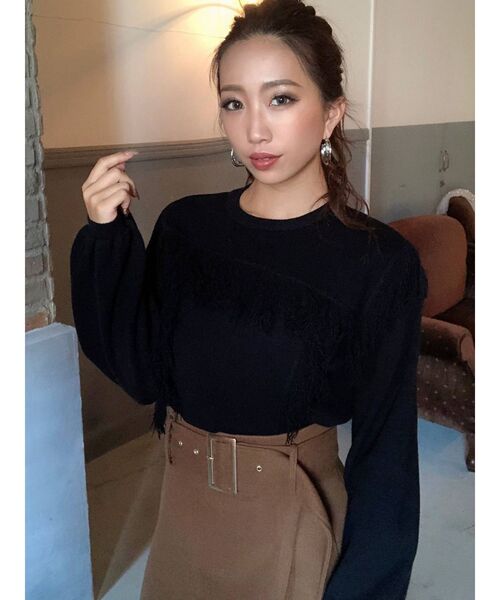 RESEXXY（リゼクシー）の「フリンジニットトップス（ニット/セーター・レディース・ブラック/オフホワイト/キャメル・FREE）」の13枚目の写真