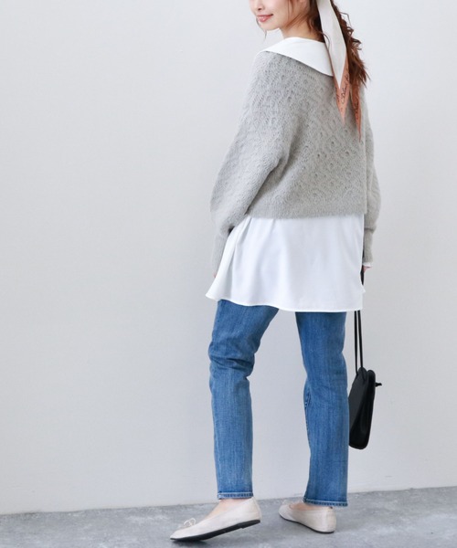 archives（アルシーヴ）の「透かし編みニット×ビッグカラーシャツSET（シャツ/ブラウス・レディース・オフホワイト/グレイッシュベージュ/グリーン系その他・MEDIUM）」の5枚目の写真