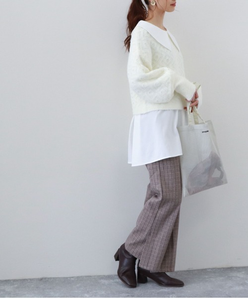 archives（アルシーヴ）の「透かし編みニット×ビッグカラーシャツSET（シャツ/ブラウス・レディース・オフホワイト/グレイッシュベージュ/グリーン系その他・MEDIUM）」の9枚目の写真