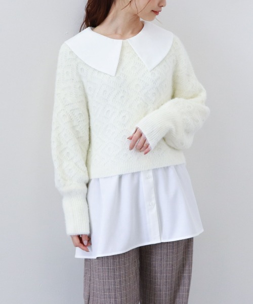 archives（アルシーヴ）の「透かし編みニット×ビッグカラーシャツSET（シャツ/ブラウス・レディース・オフホワイト/グレイッシュベージュ/グリーン系その他・MEDIUM）」の15枚目の写真